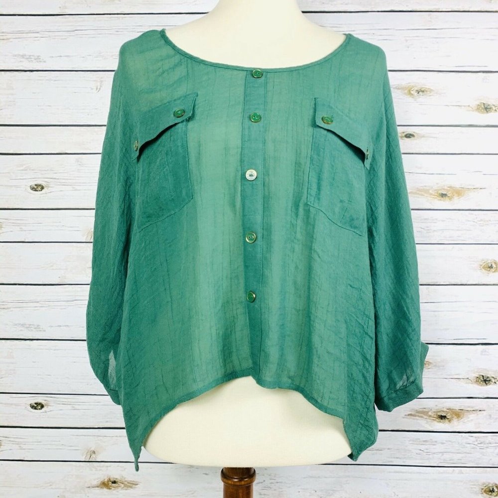 Joelle 3/4 Sleeve Blouse Button Down Chest Pockets